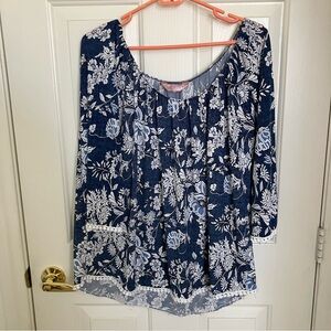 SJS Off‎ the Shoulder Blouse Bell 3/4 Sleeve Lace Hem Floral Paisley Medium Boho